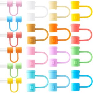 oiiki 24pcs silicone straw tips cover, 6mm-7.3mm straw cover for cup, dust-proof drinking straw reusable straw tips lids for indoor, outdoor, 12 colors