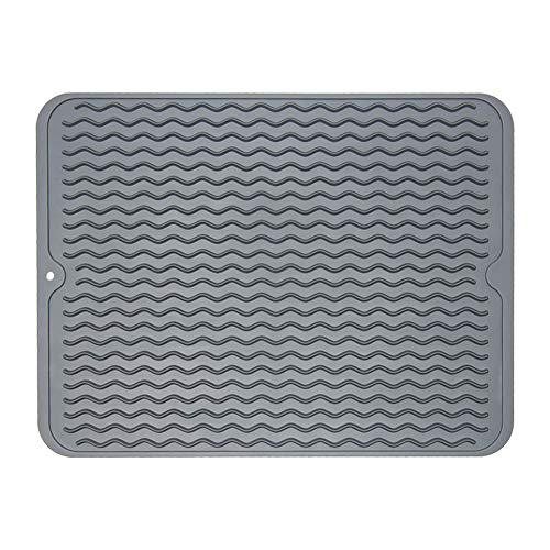 ZLR Silicone Dish Drying Mat for Kitchen Counter Large - Multi Usage Eco Friendly Drying Matt Kitchen Counter - Easy to Clean Heat Resistant Dish Drying Pad - 12" x 16" - Gray