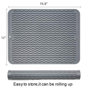 ZLR Silicone Dish Drying Mat for Kitchen Counter Large - Multi Usage Eco Friendly Drying Matt Kitchen Counter - Easy to Clean Heat Resistant Dish Drying Pad - 12" x 16" - Gray