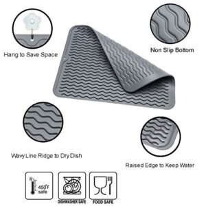 ZLR Silicone Dish Drying Mat for Kitchen Counter Large - Multi Usage Eco Friendly Drying Matt Kitchen Counter - Easy to Clean Heat Resistant Dish Drying Pad - 12" x 16" - Gray