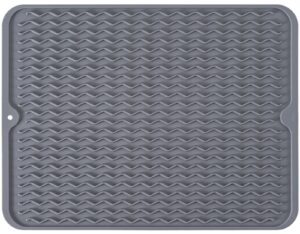 silicone dish drying mat, non-slip easy clean sink mat large heat-resistant dish drainer mat for kitchen counter, sink, refrigerator or drawer liner (16" x 12", grey)