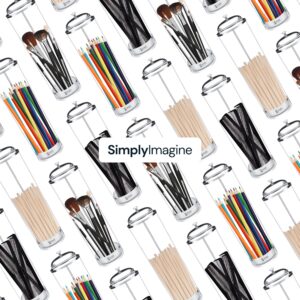 SimplyImagine Acrylic Straw Holder- 13 Inch Tall Drinking Straw Dispenser for Smoothie Tubes, Retro Reusable Storage Container of House Supplies- Metal Base and Lid with 20 Clear Straws in White Pack