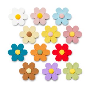 sunurs small 3d flower cute fridge magnets for locker, colorful strong decorative funny refrigerator magnets for whiteboard, kitchen, and office (small & 12 pieces)