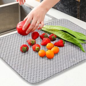 2 Pack Microfiber Dish Drying Mat,24*17 inch Absorbent Dish Drainer Kitchen Counter,Large Size Dish Drying Pad for Countertops,Sinks,Draining Racks(Gray)