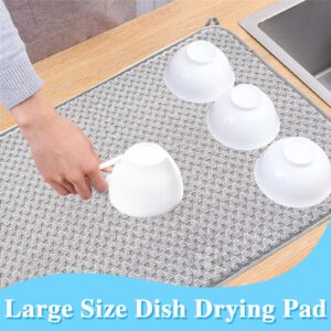 2 Pack Microfiber Dish Drying Mat,24*17 inch Absorbent Dish Drainer Kitchen Counter,Large Size Dish Drying Pad for Countertops,Sinks,Draining Racks(Gray)