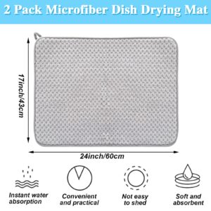 2 Pack Microfiber Dish Drying Mat,24*17 inch Absorbent Dish Drainer Kitchen Counter,Large Size Dish Drying Pad for Countertops,Sinks,Draining Racks(Gray)