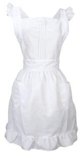 lilments retro adjustable ruffle apron with pockets, small to plus size ladies (white)