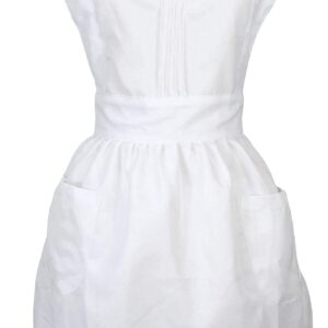 LilMents Retro Adjustable Ruffle Apron with Pockets, Small to Plus Size Ladies (White)