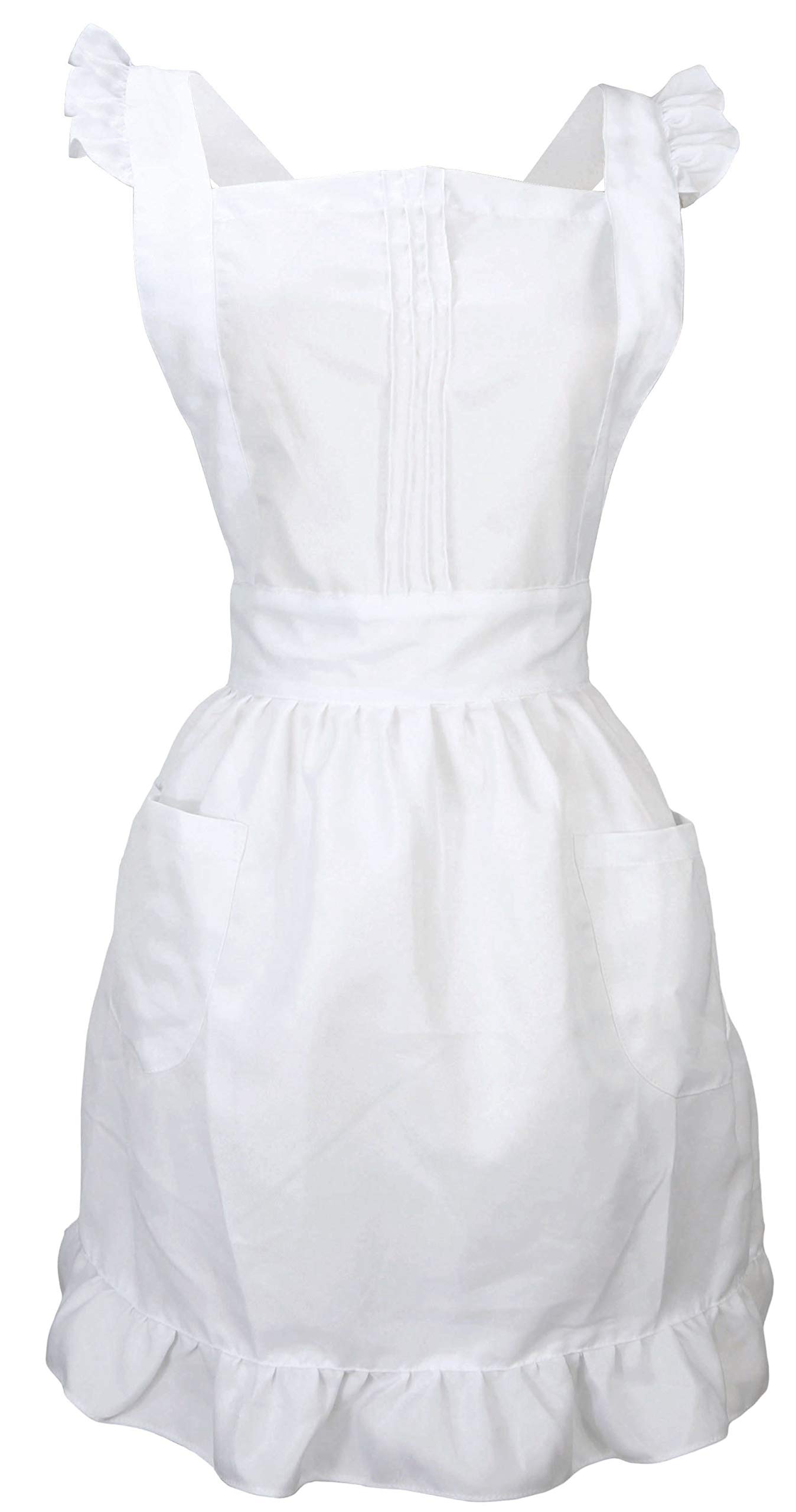 LilMents Retro Adjustable Ruffle Apron with Pockets, Small to Plus Size Ladies (White)