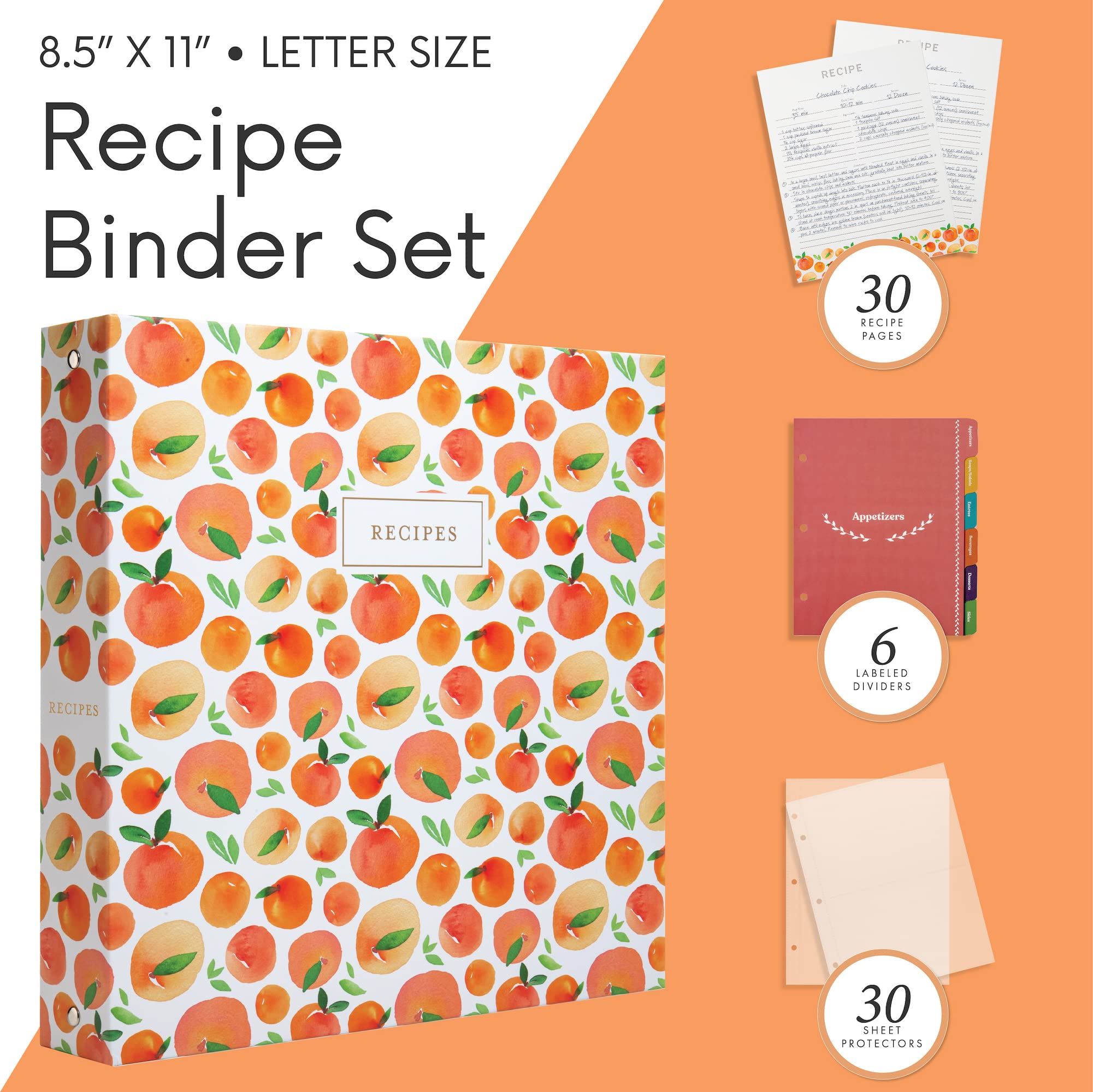 Jot & Mark Recipe 3 Ring Binder 8.5x11 | Full-Page with Clear Protective Sleeves to Write in Your Own Recipes and Color Printing Paper for Family Recipes