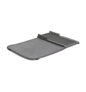 umbra udry rack and microfiber dish drying mat-space-saving lightweight design folds up for easy storage, mini, charcoal