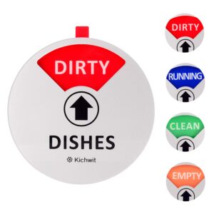 Kichwit Dishwasher Magnet Clean Dirty Sign Indicator with Running and Empty Options, Works on All Dishwashers, Non-Scratch Strong Magnetic Backing, Residue Free Adhesive Included, 4 Inch, Silver