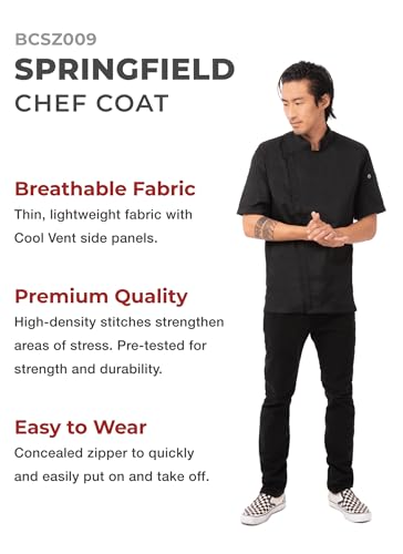 Chef Works Men's Springfield Chef Coat, Black, Medium