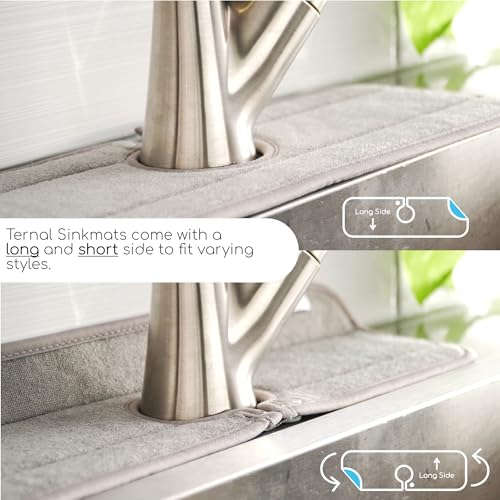 Ternal Sinkmat for Kitchen Faucet, Original Design, Absorbent Microfiber Fabric, Machine Washable Splash Guard & Drip Catcher For Around Faucet Handle [Grey, Standard, 1 Pack]