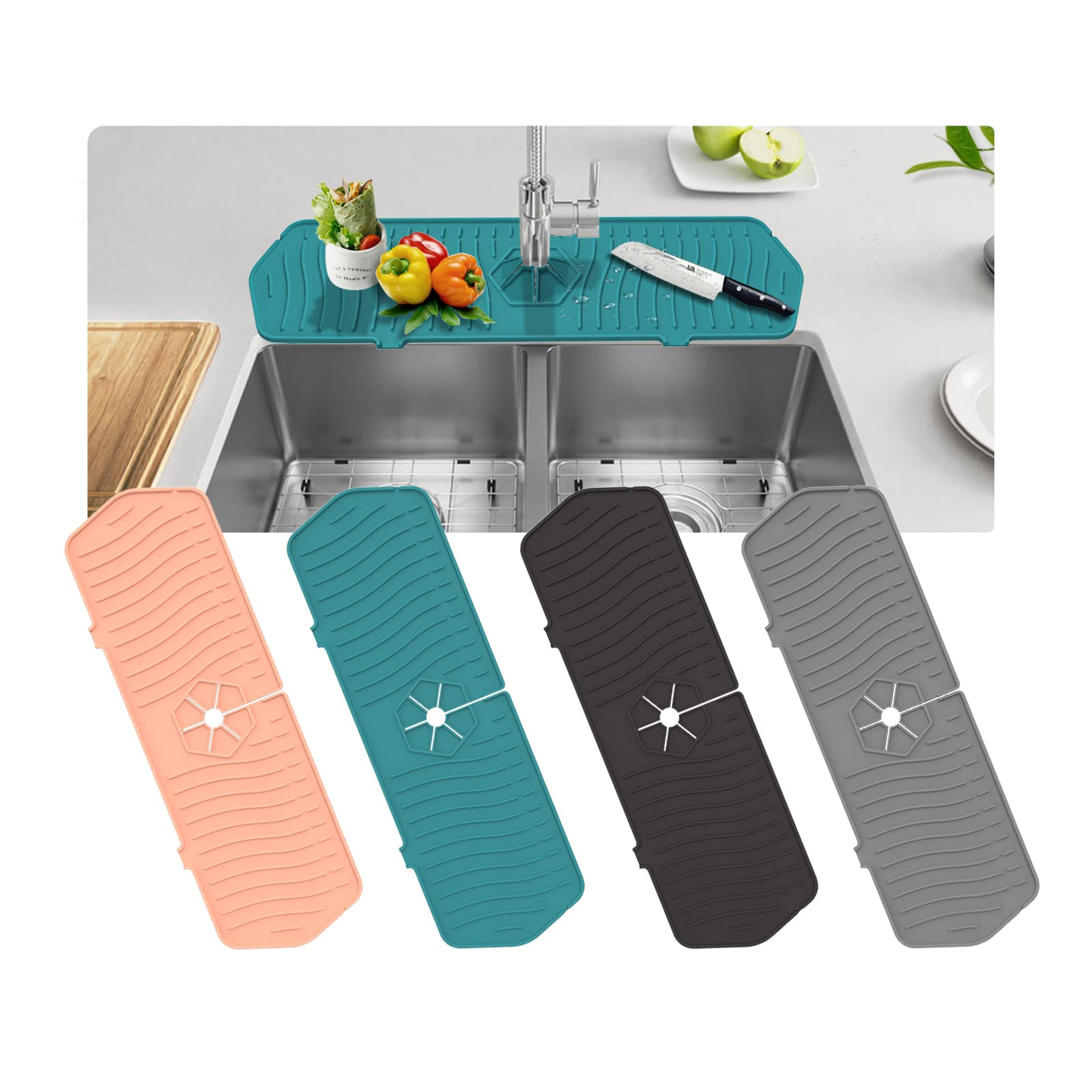 KLAZZ Silicone Splash Guard Mat for Kitchen Sink Faucet, Sink Quick Draining Pad Behind Faucet, Drying Mat for Kitchen & Bathroom Countertop Protect, Handle Drip Catcher Tray, Drainage, Kitchens