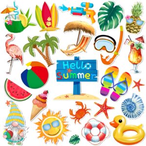 summer beach magnetic refrigerator decoration car magnets 22 pcs, decorative tropical hawaiian luau door stickers fridge protector car decals, palm tree pool mailbox cruise door decors (beach)