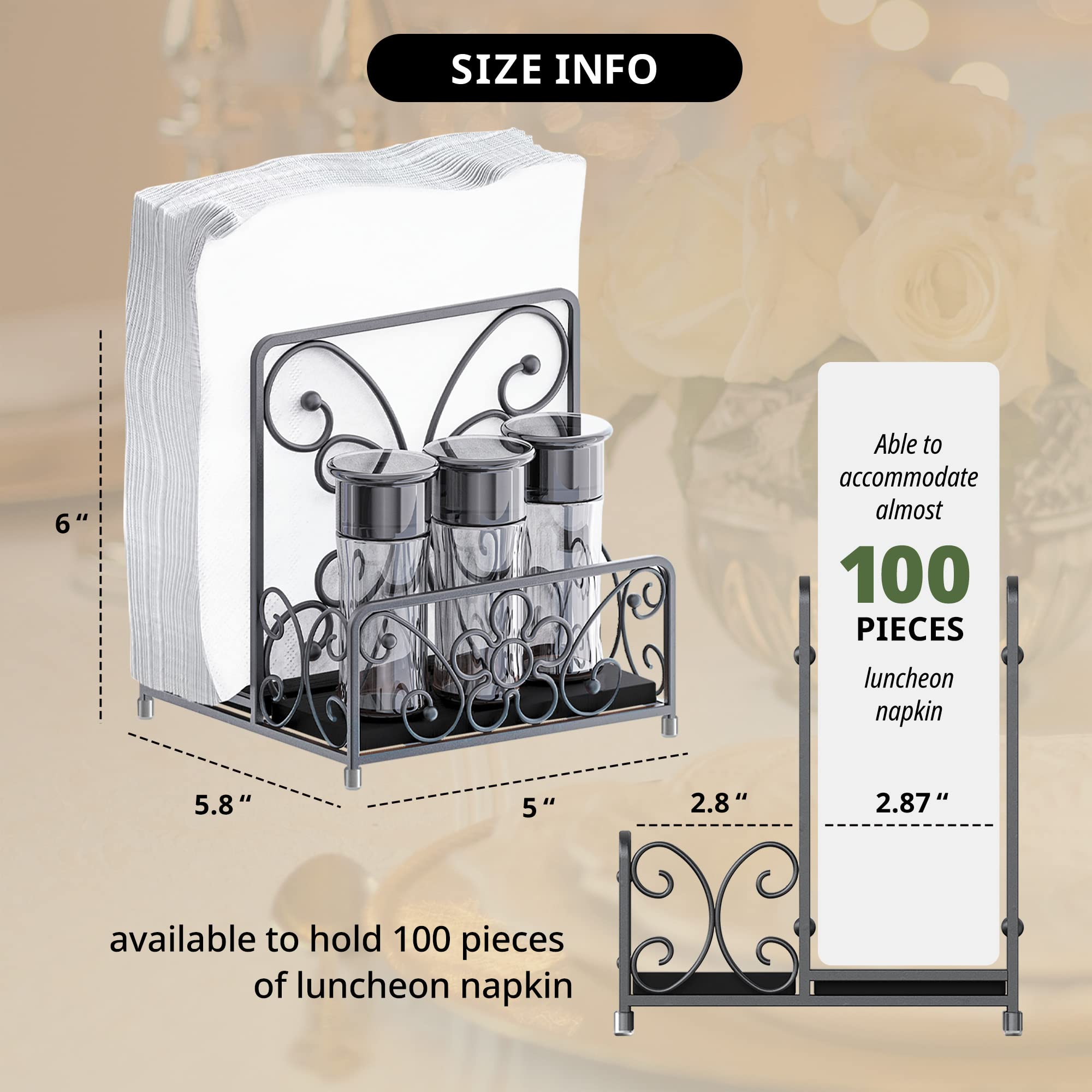 LEVIMETREE Napkin Holder - Napkin Holders for Kitchen Table, Napkin Salt Pepper Holders for Tables, Salt and Pepper Napkin Holder, Napkin Holders for Tables Bulk, Salt and Pepper Caddy, Table Decor