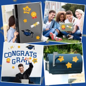 Congrats Grad Car Magnets Graduation Magnetic Car Decorations Class of 2024 Car Parade Decor Signs Car Magnet Decal Stickers Graduation Party Decor Blue