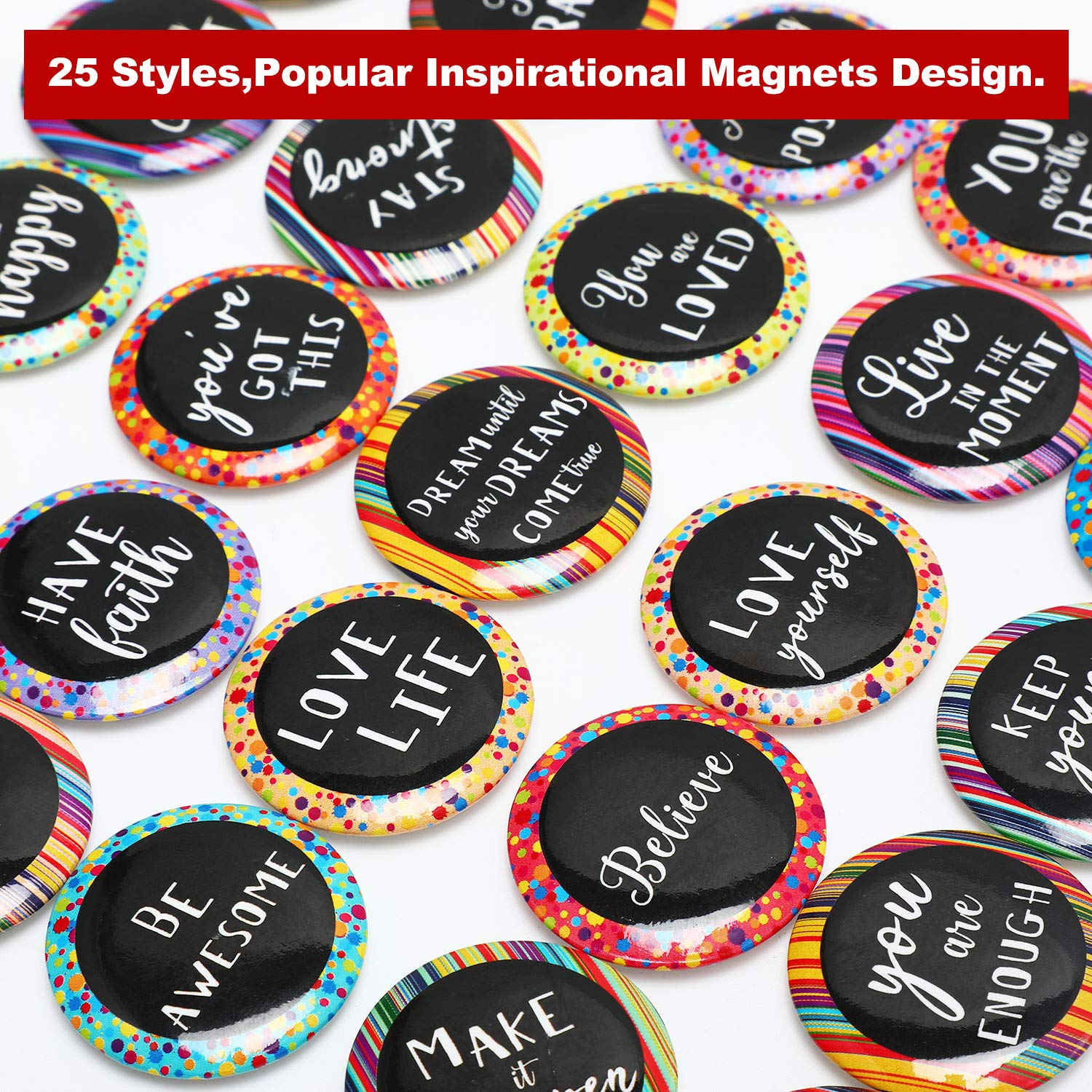 25 Pieces Motivational Refrigerator Magnets Inspirational Magnets Round Quote Magnets for Fridge Classroom Whiteboard Locker Supplies