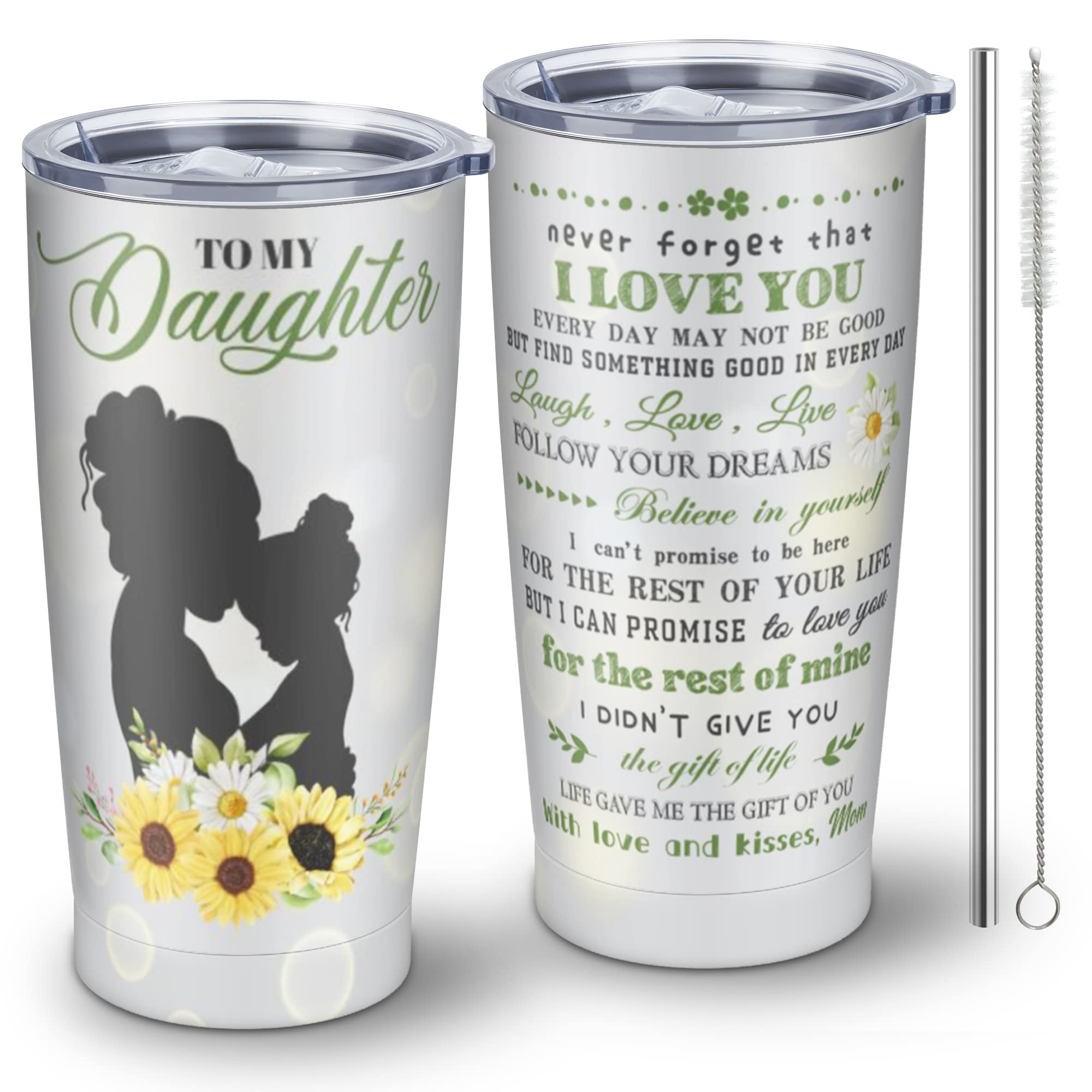 Kaqqeti Daughter Birthday Gift from Mom, Best Gifts Ideas from Daughter, Valentines Gifts for Daughter from Mom, Birthday Gifts for Daughter, to My Daughter Tumbler With Lid and Straw 20oz 1pc