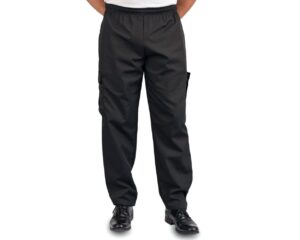 kng black baggy cargo chef pants for men and women – drawstring waist l