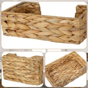 Graciadeco Disposable Guest Towel Napkin Basket Rectangular Water Hyacinth Napkin Holder Woven Rattan Wicker Table Dinner Paper Hand Guest Towel Napkin Basket Tray Caddy for Bathroom Kitchen