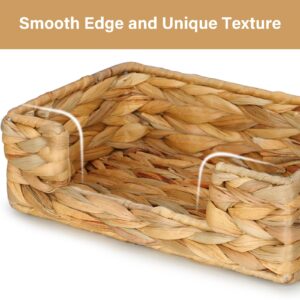 Graciadeco Disposable Guest Towel Napkin Basket Rectangular Water Hyacinth Napkin Holder Woven Rattan Wicker Table Dinner Paper Hand Guest Towel Napkin Basket Tray Caddy for Bathroom Kitchen