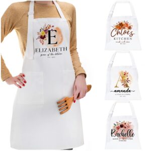 Personalized Spring Aprons for Womens, 8 Design Options, Customized Autumn Floral Kitchen Apron Gift for Girl