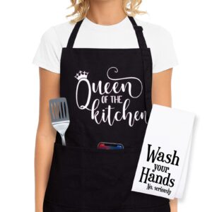 cooking aprons for women, funny aprons for women, kitchen apron women, apron for women, cooking gifts for women who love to cook, mothers day apron, funny mom gifts, apron with pockets and funny towel