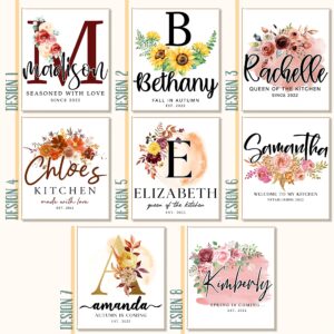 Personalized Spring Aprons for Womens, 8 Design Options, Customized Autumn Floral Kitchen Apron Gift for Girl