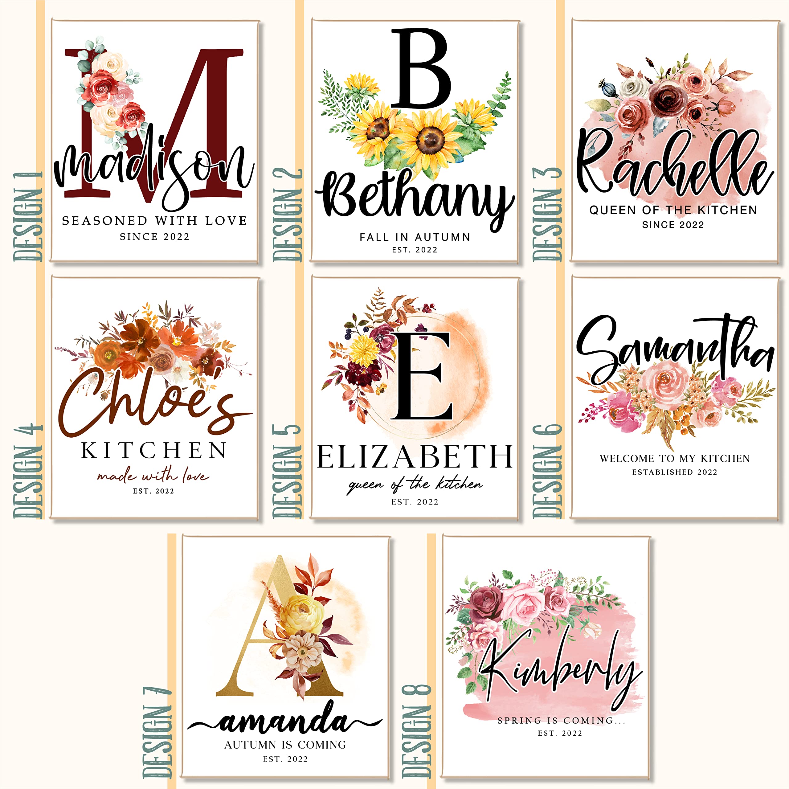 Personalized Spring Aprons for Womens, 8 Design Options, Customized Autumn Floral Kitchen Apron Gift for Girl