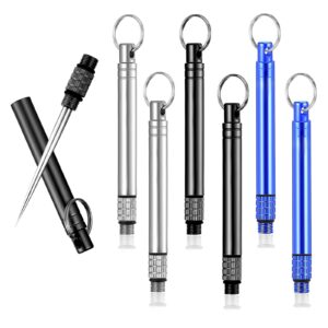6 pieces metal titanium toothpicks, portable reusable pocket toothpicks with stainless steel toothpick holder, multifunctional metal toothpicks holder keychain for outdoor travel picnic camping (6)