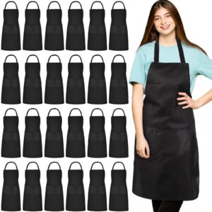 tarpop 24 pack bib aprons unisex commercial apron resistant apron kitchen bbq crafting aprons for women men chef (black)