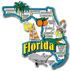 florida jumbo state magnet by classic magnets, 4" x 4", collectible souvenirs made in the usa