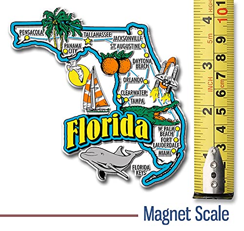 Florida Jumbo State Magnet by Classic Magnets, 4" x 4", Collectible Souvenirs Made in The USA