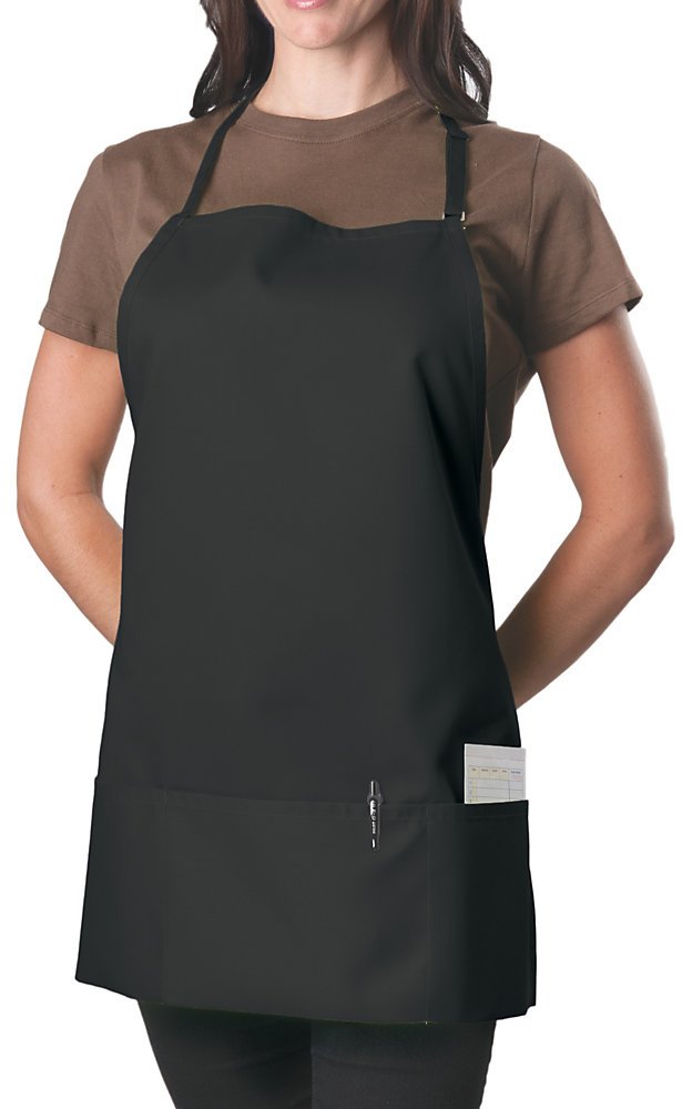 KNG Black 3 Pocket Adjustable Bib Apron for Men and Women - Pack of 2