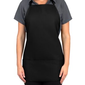 KNG Black 3 Pocket Adjustable Bib Apron for Men and Women - Pack of 2