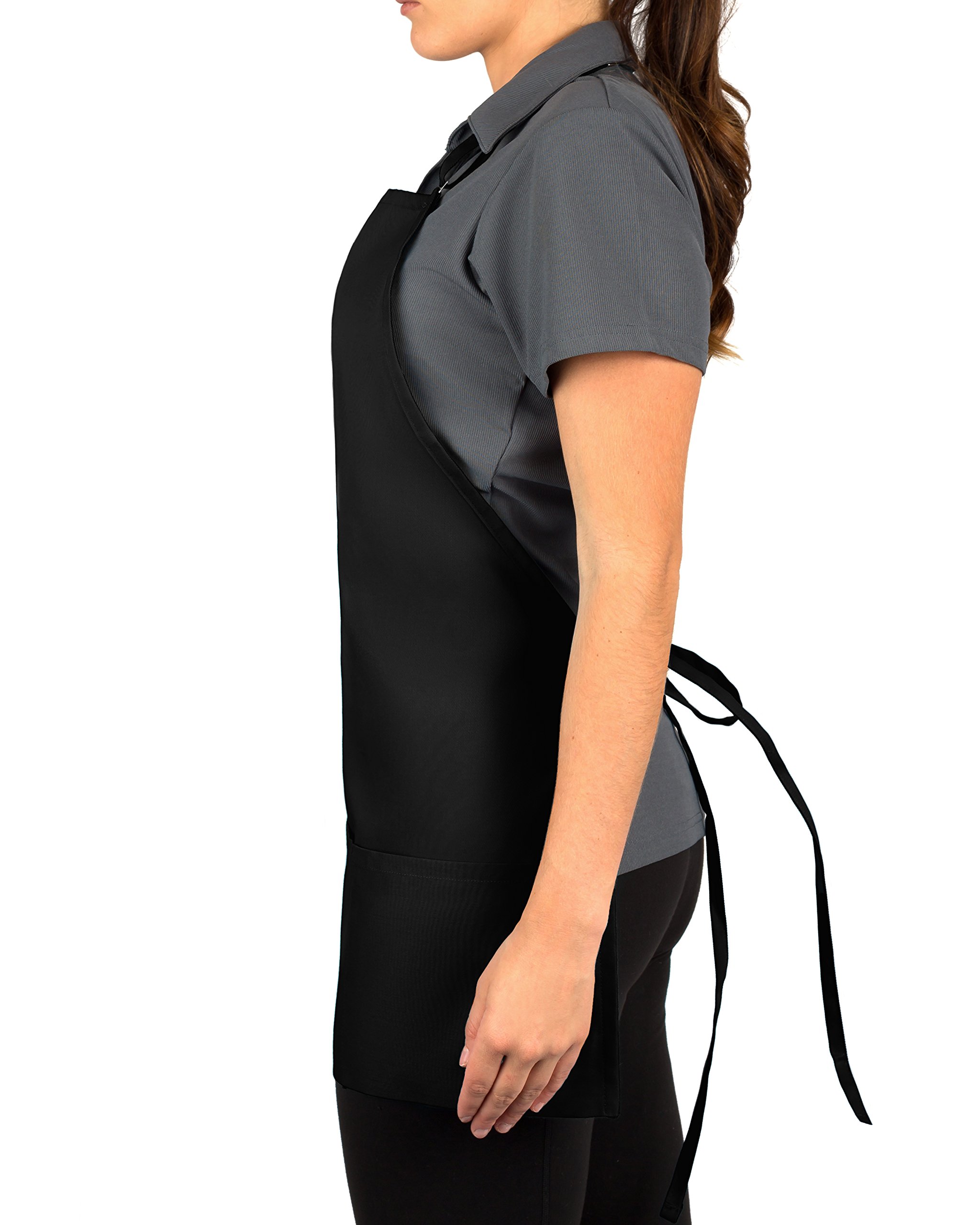 KNG Black 3 Pocket Adjustable Bib Apron for Men and Women - Pack of 2