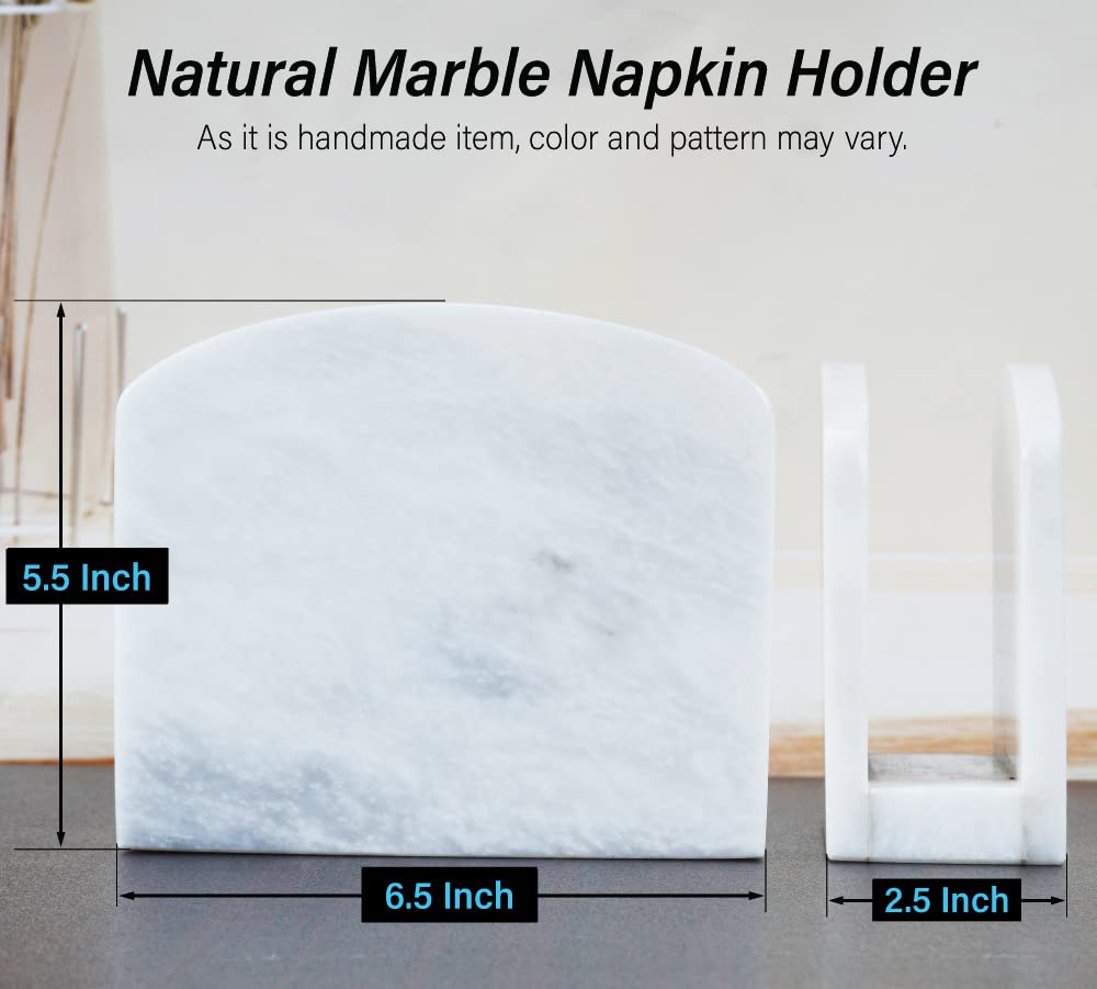 Radicaln Marble Napkin Holder White 6.5"x5.5" Inch Dining Table Handmade Napkins Holder - Simple Modern Home & Kitchen Paper Towel Holder Countertop - Used as Utensil Holder, Home Décor & Bar Napkins