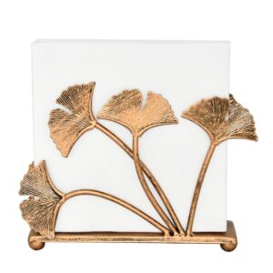 OwlGift Modern Ginkgo Leaves Design Napkin Holder for Tables, Metal Paper Napkin Storage for Kitchen, Stylish Paper Towel Dispenser, Mail Letter Sorter Rack, Document File Organizer – Bronze