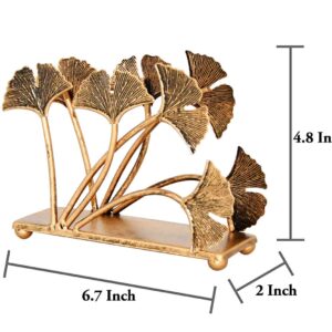 OwlGift Modern Ginkgo Leaves Design Napkin Holder for Tables, Metal Paper Napkin Storage for Kitchen, Stylish Paper Towel Dispenser, Mail Letter Sorter Rack, Document File Organizer – Bronze