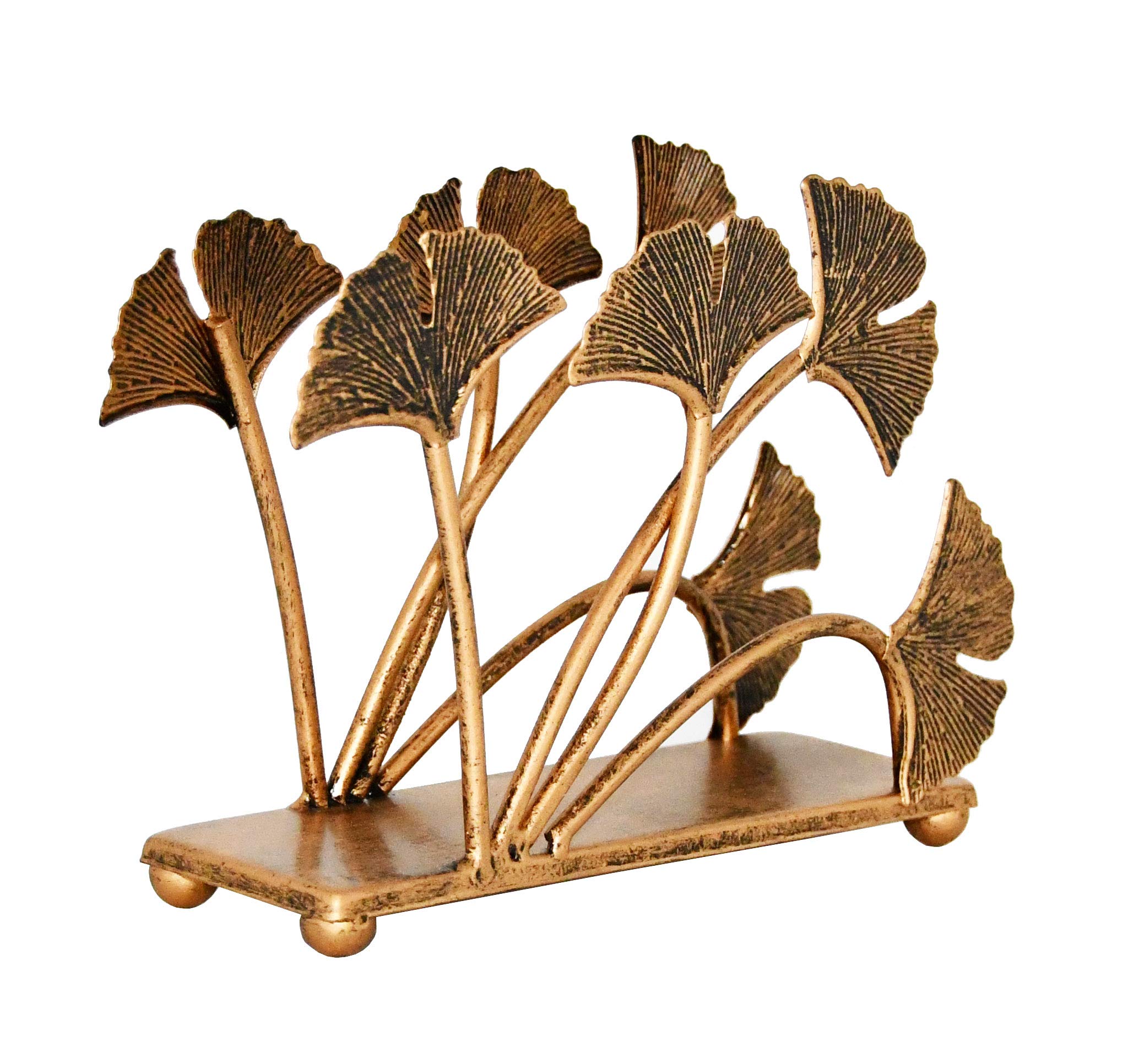 OwlGift Modern Ginkgo Leaves Design Napkin Holder for Tables, Metal Paper Napkin Storage for Kitchen, Stylish Paper Towel Dispenser, Mail Letter Sorter Rack, Document File Organizer – Bronze