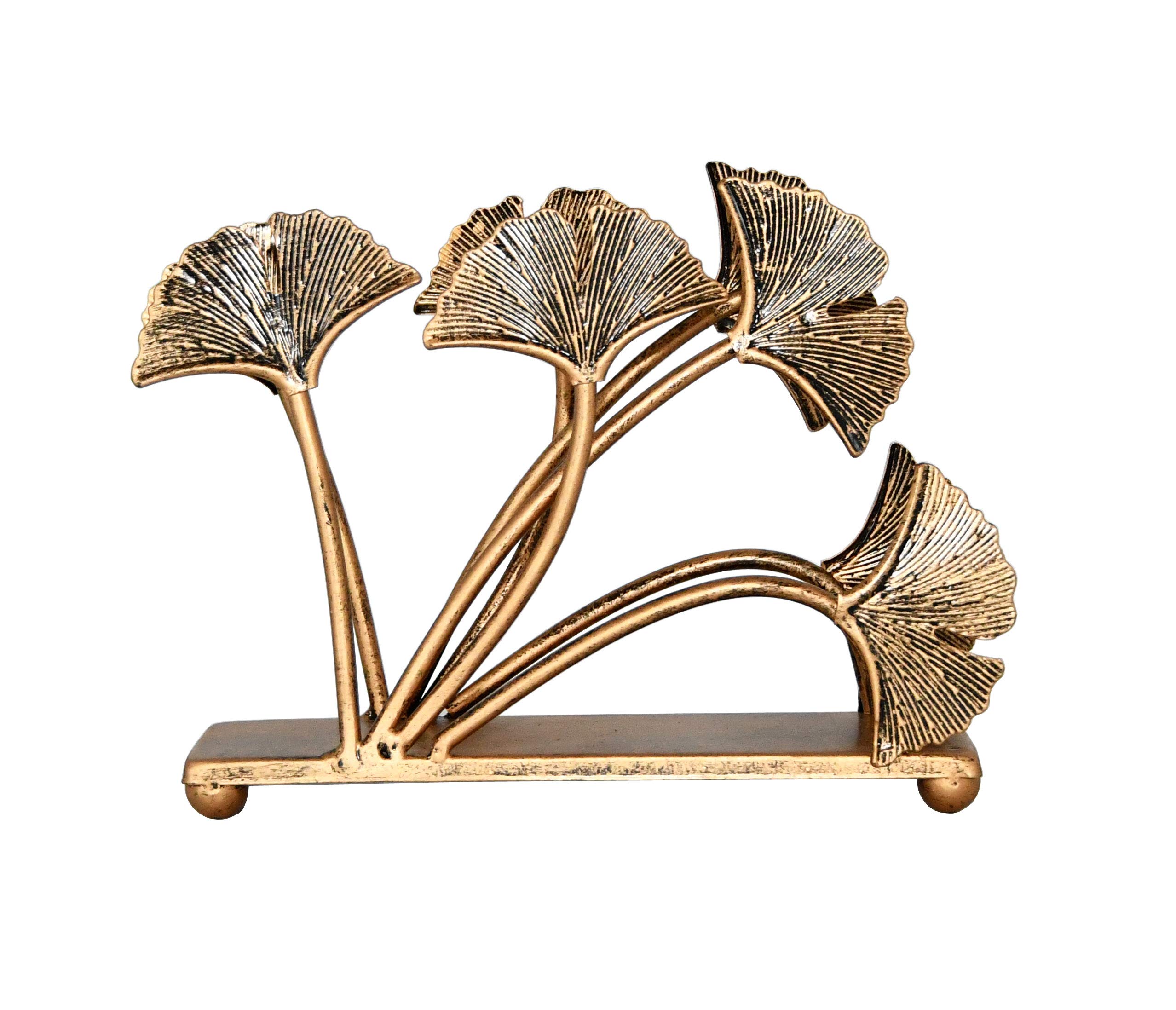 OwlGift Modern Ginkgo Leaves Design Napkin Holder for Tables, Metal Paper Napkin Storage for Kitchen, Stylish Paper Towel Dispenser, Mail Letter Sorter Rack, Document File Organizer – Bronze