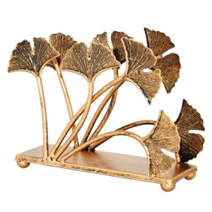 OwlGift Modern Ginkgo Leaves Design Napkin Holder for Tables, Metal Paper Napkin Storage for Kitchen, Stylish Paper Towel Dispenser, Mail Letter Sorter Rack, Document File Organizer – Bronze