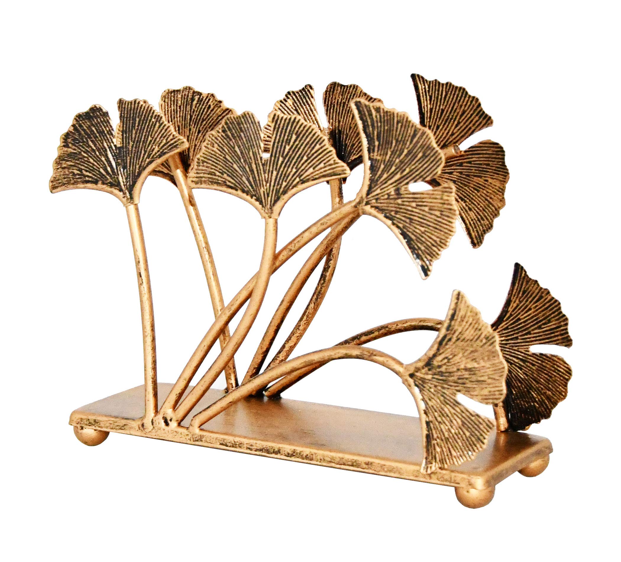 OwlGift Modern Ginkgo Leaves Design Napkin Holder for Tables, Metal Paper Napkin Storage for Kitchen, Stylish Paper Towel Dispenser, Mail Letter Sorter Rack, Document File Organizer – Bronze