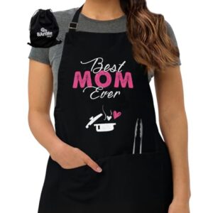 Mom's Kitchen Apron for Mother's Day - Reusable Drawstring Cotton Bag - Cooking Chef Baking - Women - 100% Cotton - Best Mom Ever