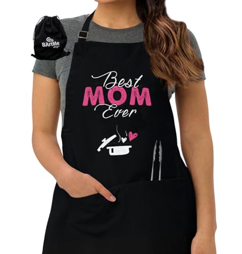 Mom's Kitchen Apron for Mother's Day - Reusable Drawstring Cotton Bag - Cooking Chef Baking - Women - 100% Cotton - Best Mom Ever