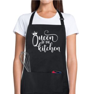 xornis 100% cotton funny aprons for women queen of the kitchen with 2 pockets chef cooking baking adjustable bib apron gifts from daughter son husband for mom grandma wife mother's day