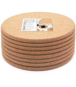 kitlab cork trivet, 8 pack high density thick cork trivets for hot dishes, 8 inch heat resistant multifunctional cork coaster, cork hot pads for table & countertop