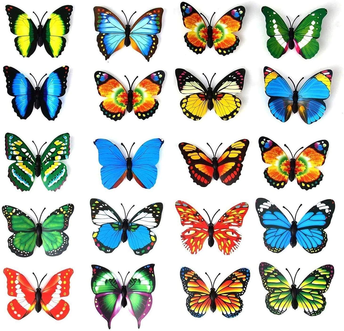 20pcs 3D PVC Butterfly Magnet Wall Decoration with Refrigerator Magnets（Color Random）